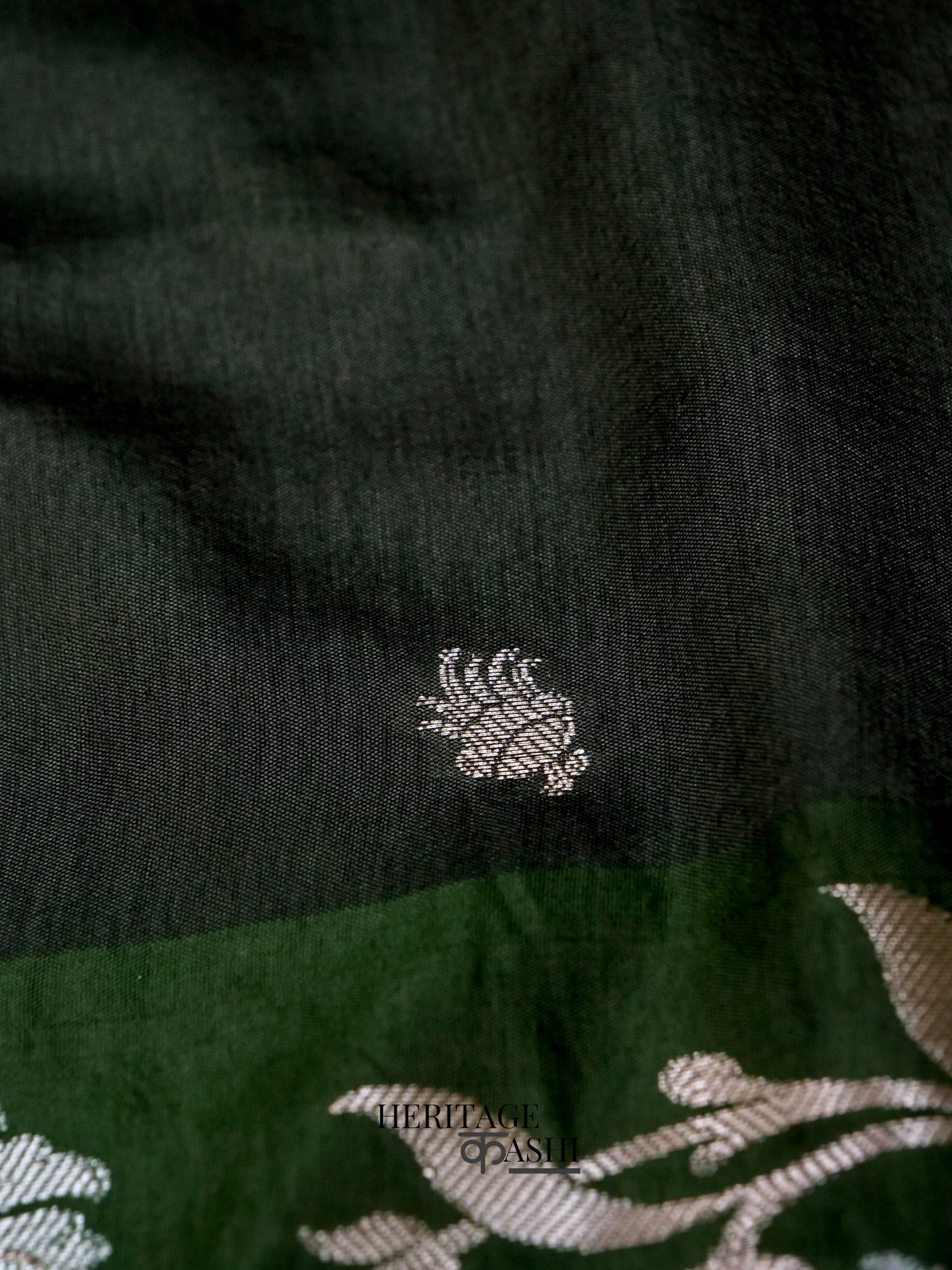Deep Green Mango Silk Banarasi Jaal Border Saree