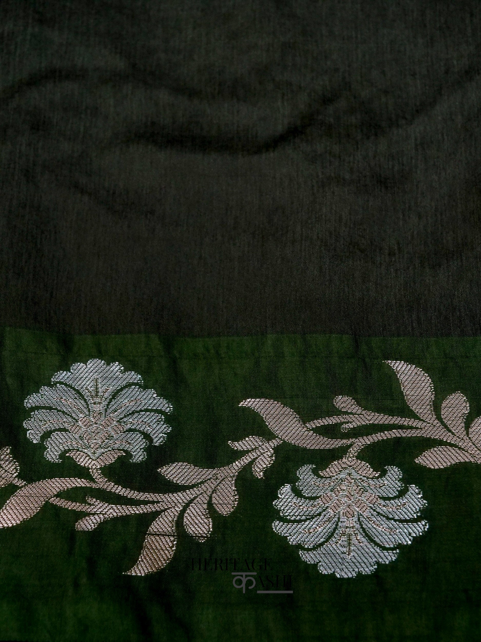 Deep Green Mango Silk Banarasi Jaal Border Saree