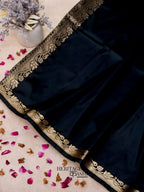 Black Banarasi Silk Plain Fancy Saree