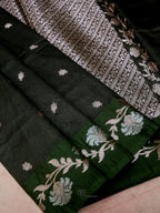 Deep Green Mango Silk Banarasi Jaal Border Saree