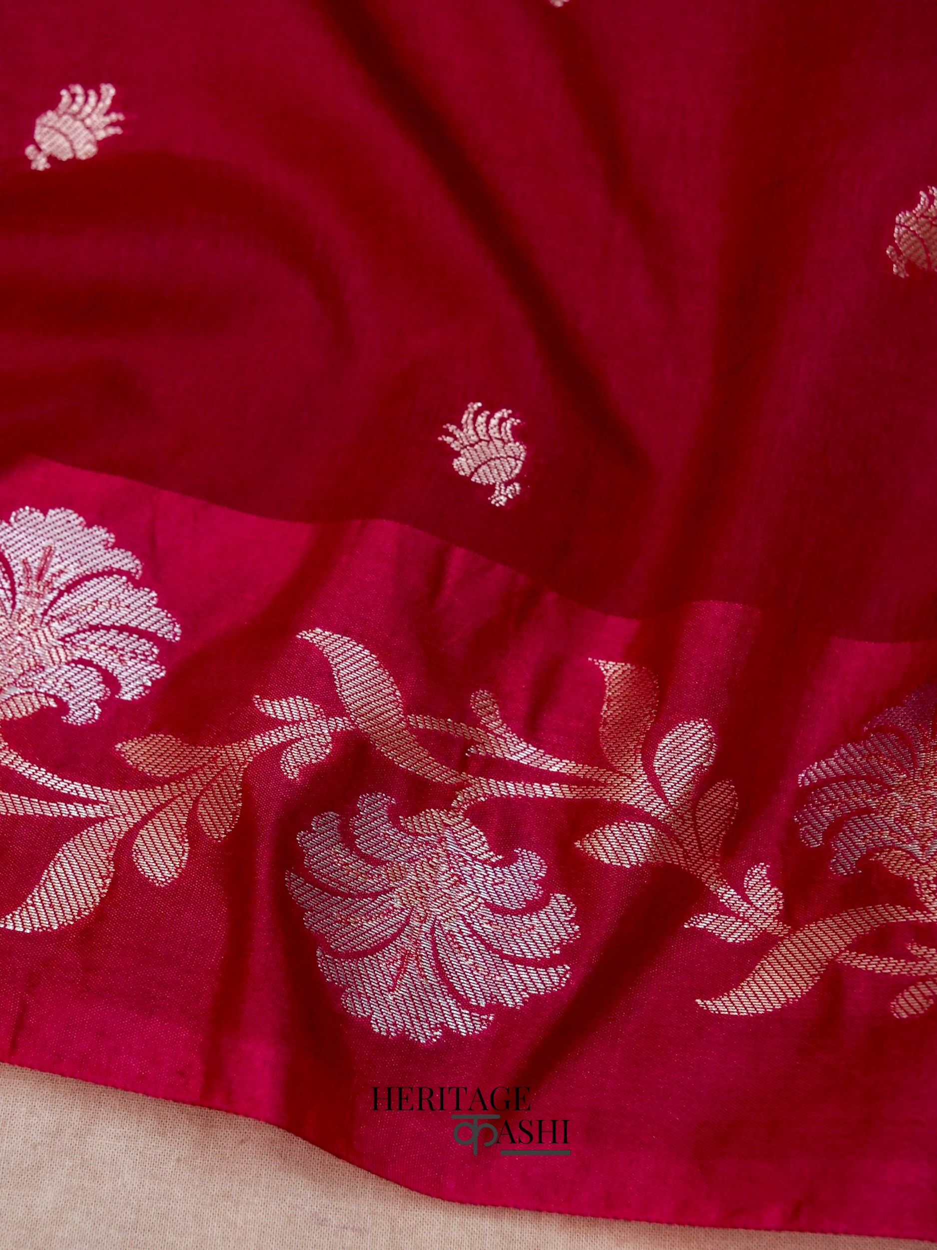 Wine Red Mango Silk Banarasi Jaal Border Saree