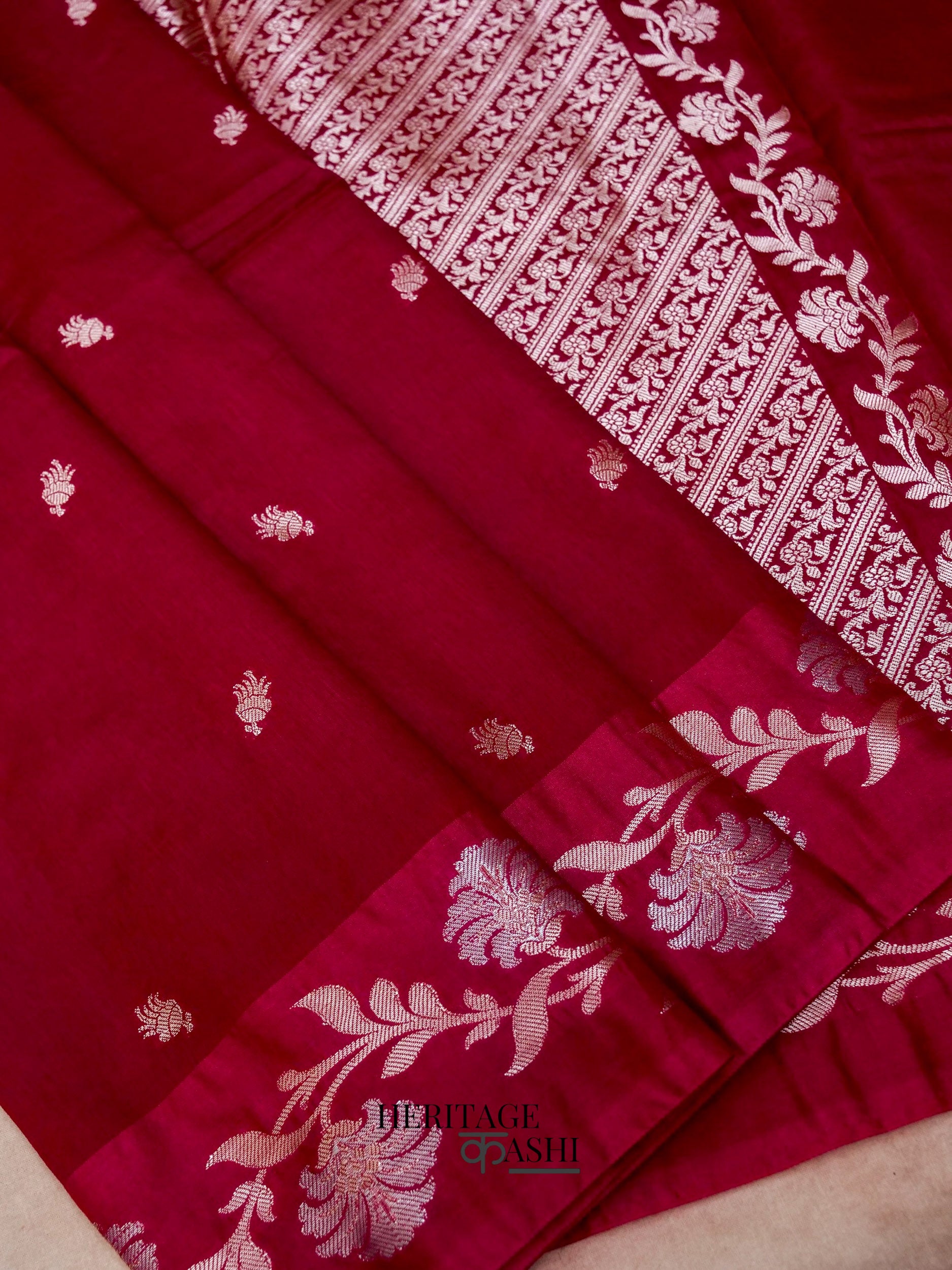 Wine Red Mango Silk Banarasi Jaal Border Saree