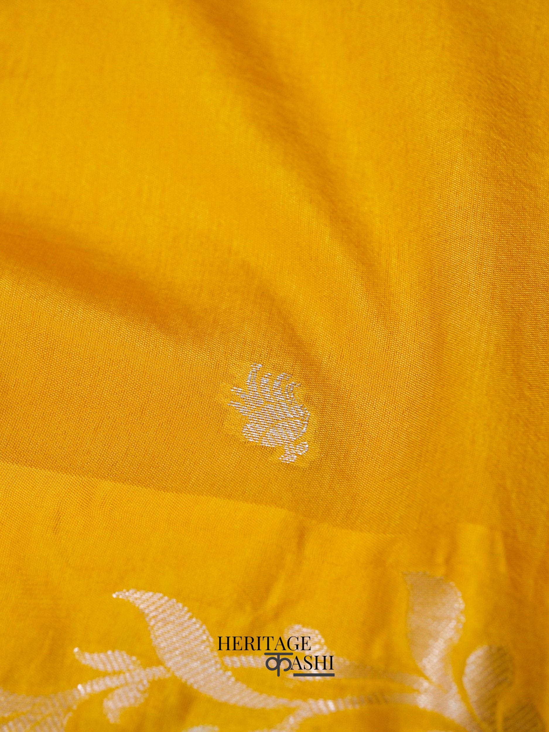 Yellow Mango Silk Banarasi Jaal Border Saree