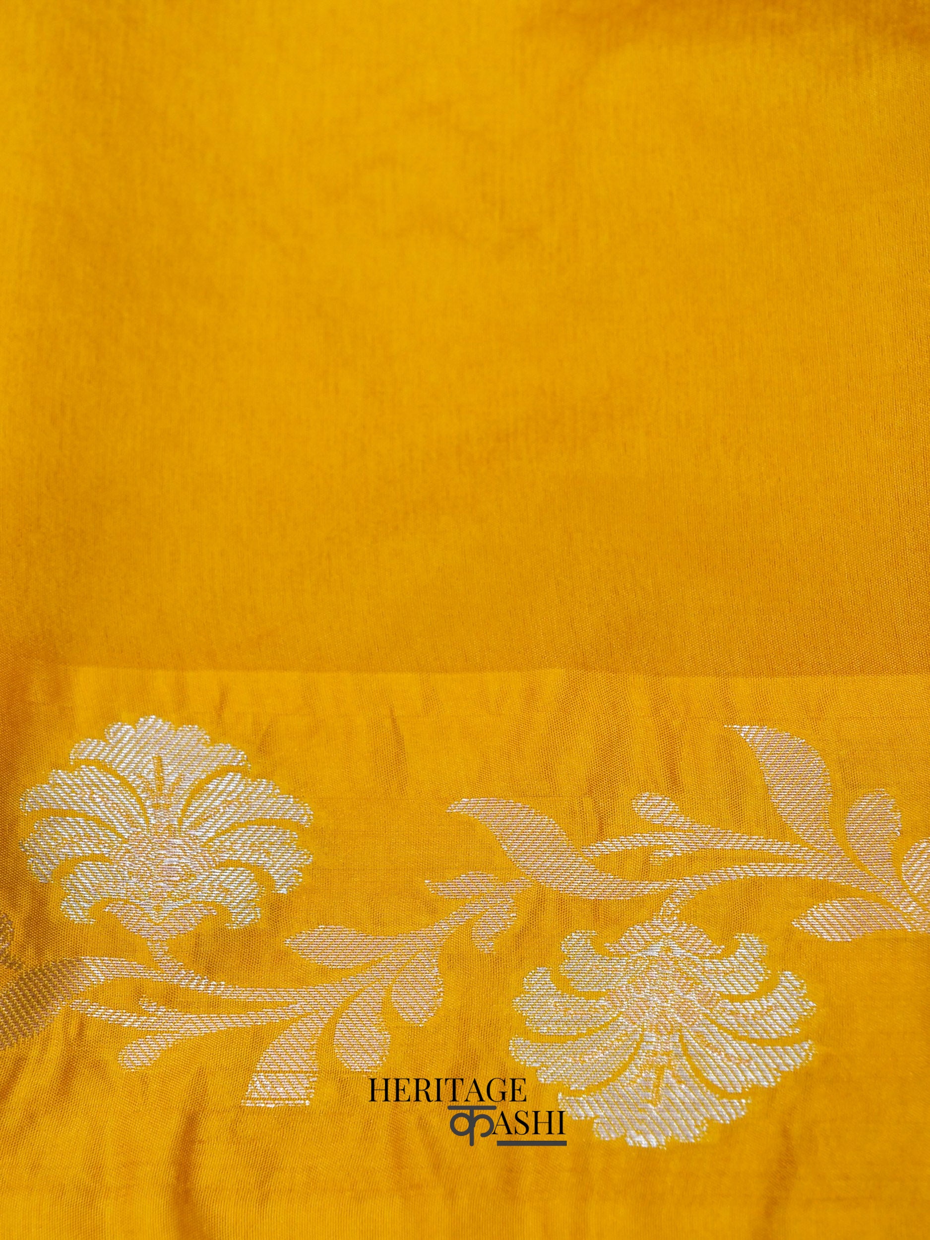 Yellow Mango Silk Banarasi Jaal Border Saree
