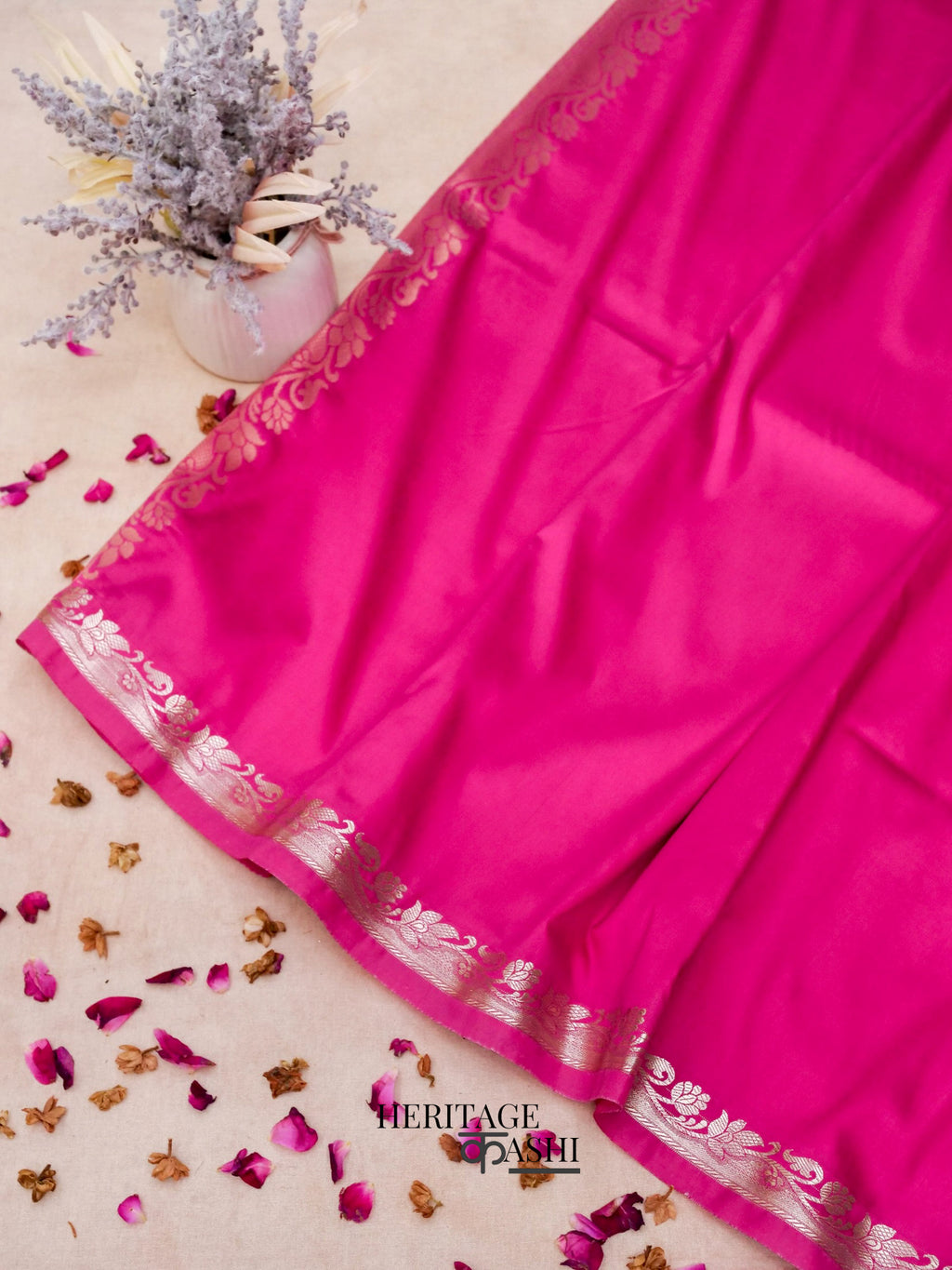 Pink Banarasi Silk Plain Fancy Saree
