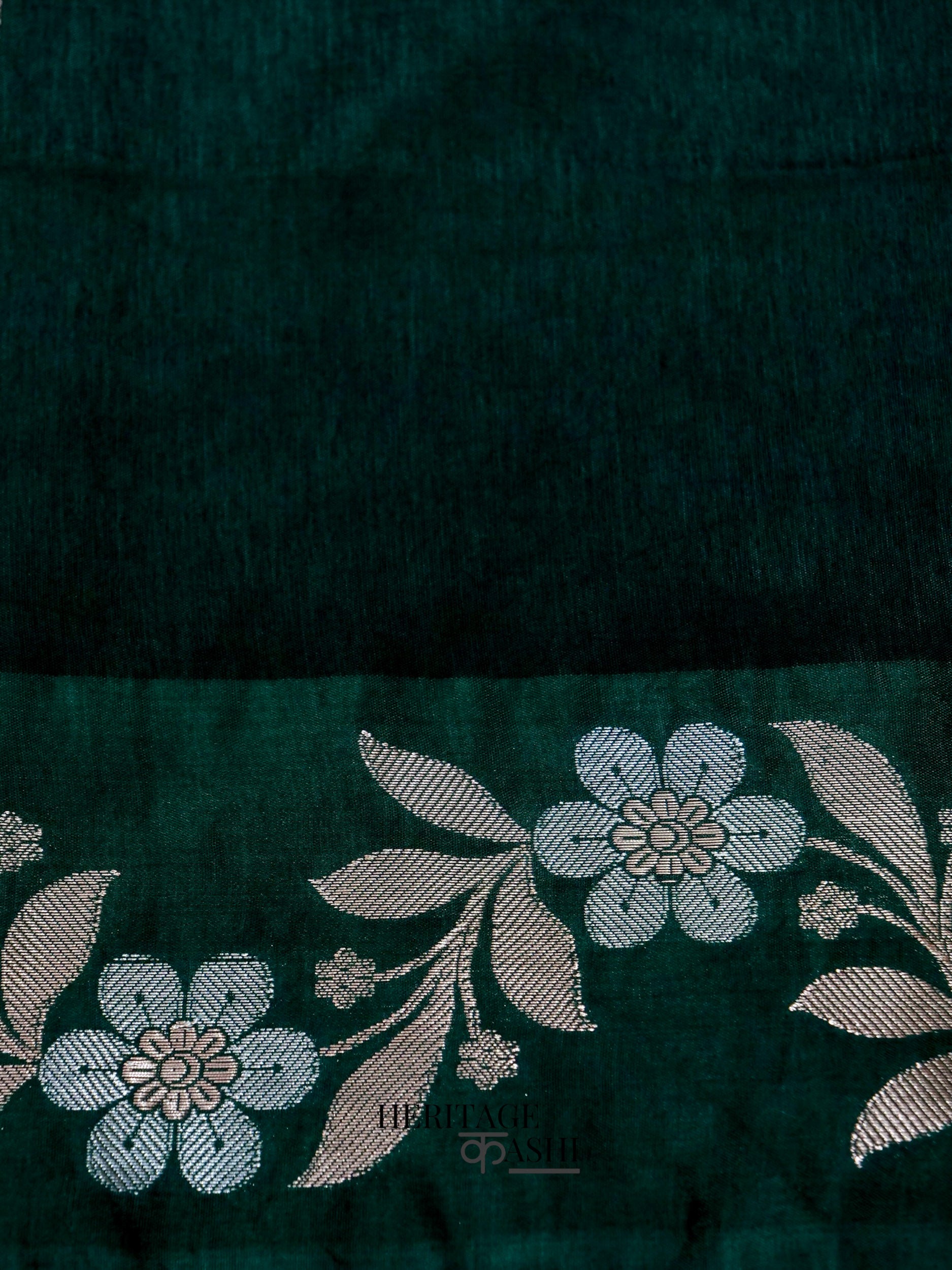 Emerald Green Mango Silk Banarasi Jaal Border Saree