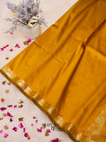 Mustard Yellow Banarasi Silk Plain Fancy Saree