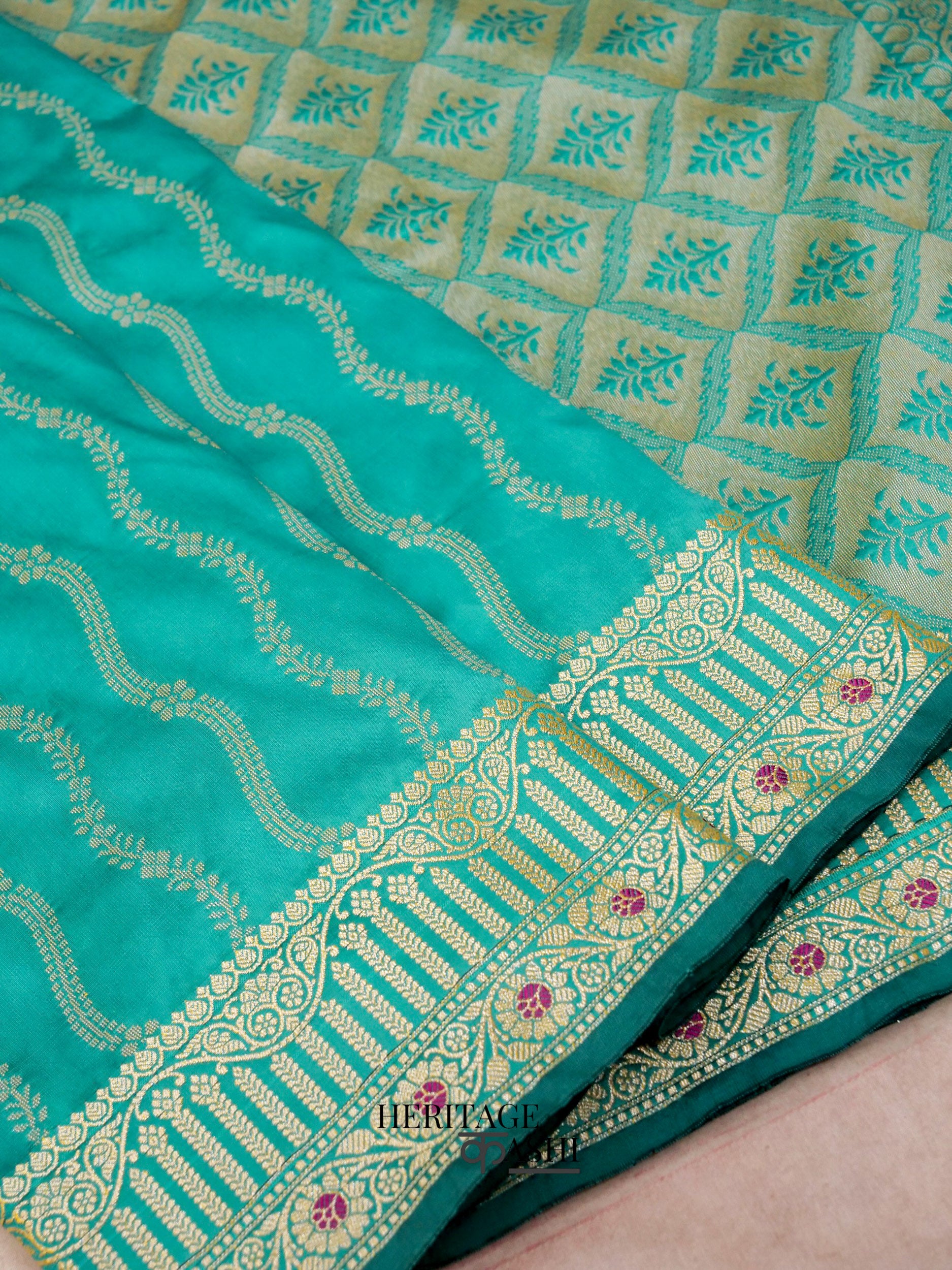 Sea Green Banarasi Silk Designer Saree