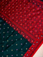 Dark Green Banarasi Soft Silk Ganga Jamuna Saree