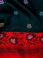 Dark Green Banarasi Soft Silk Ganga Jamuna Saree