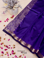Navy Blue Banarasi Silk Plain Fancy Saree