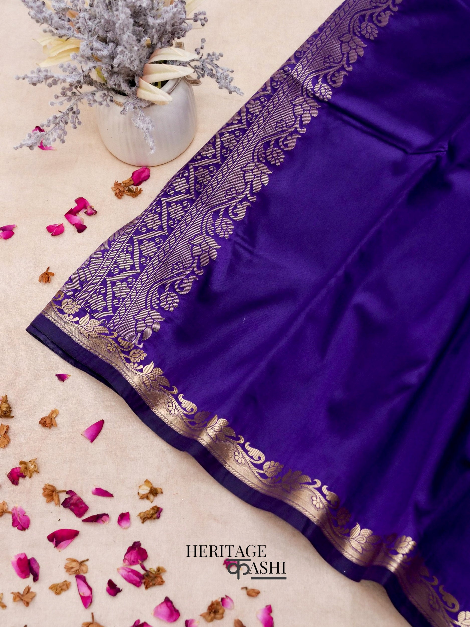 Navy Blue Banarasi Silk Plain Fancy Saree