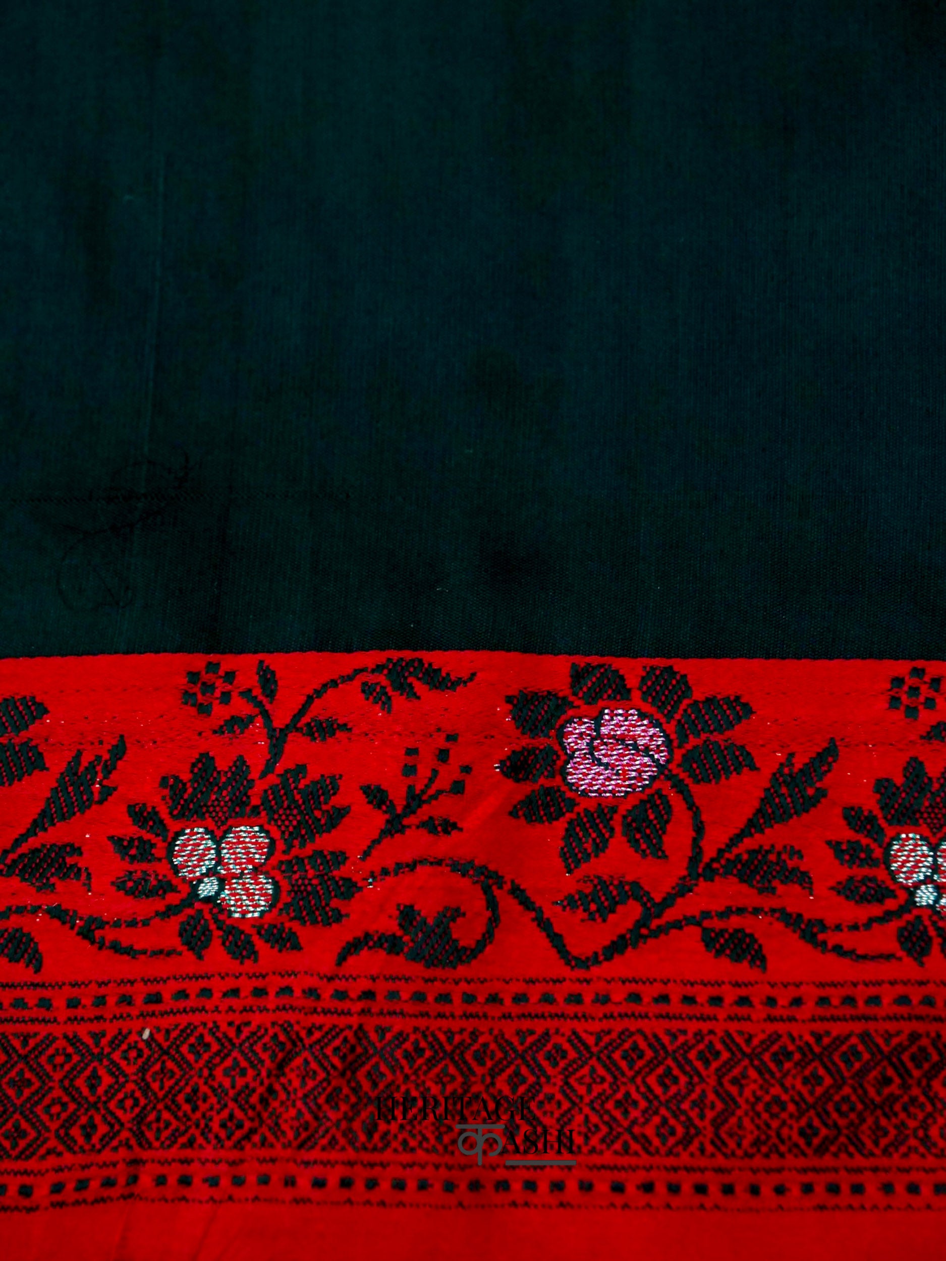 Dark Green Banarasi Soft Silk Ganga Jamuna Saree