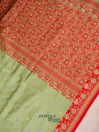 Olive Green Banarasi Soft Silk Ganga Jamuna Saree