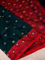 Dark Green Banarasi Soft Silk Ganga Jamuna Saree