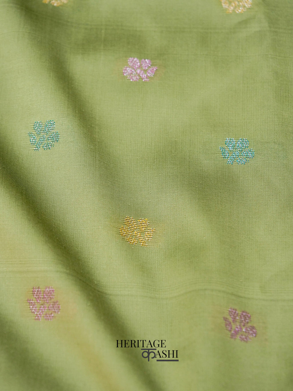 Olive Green Banarasi Soft Silk Ganga Jamuna Saree