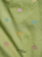 Olive Green Banarasi Soft Silk Ganga Jamuna Saree