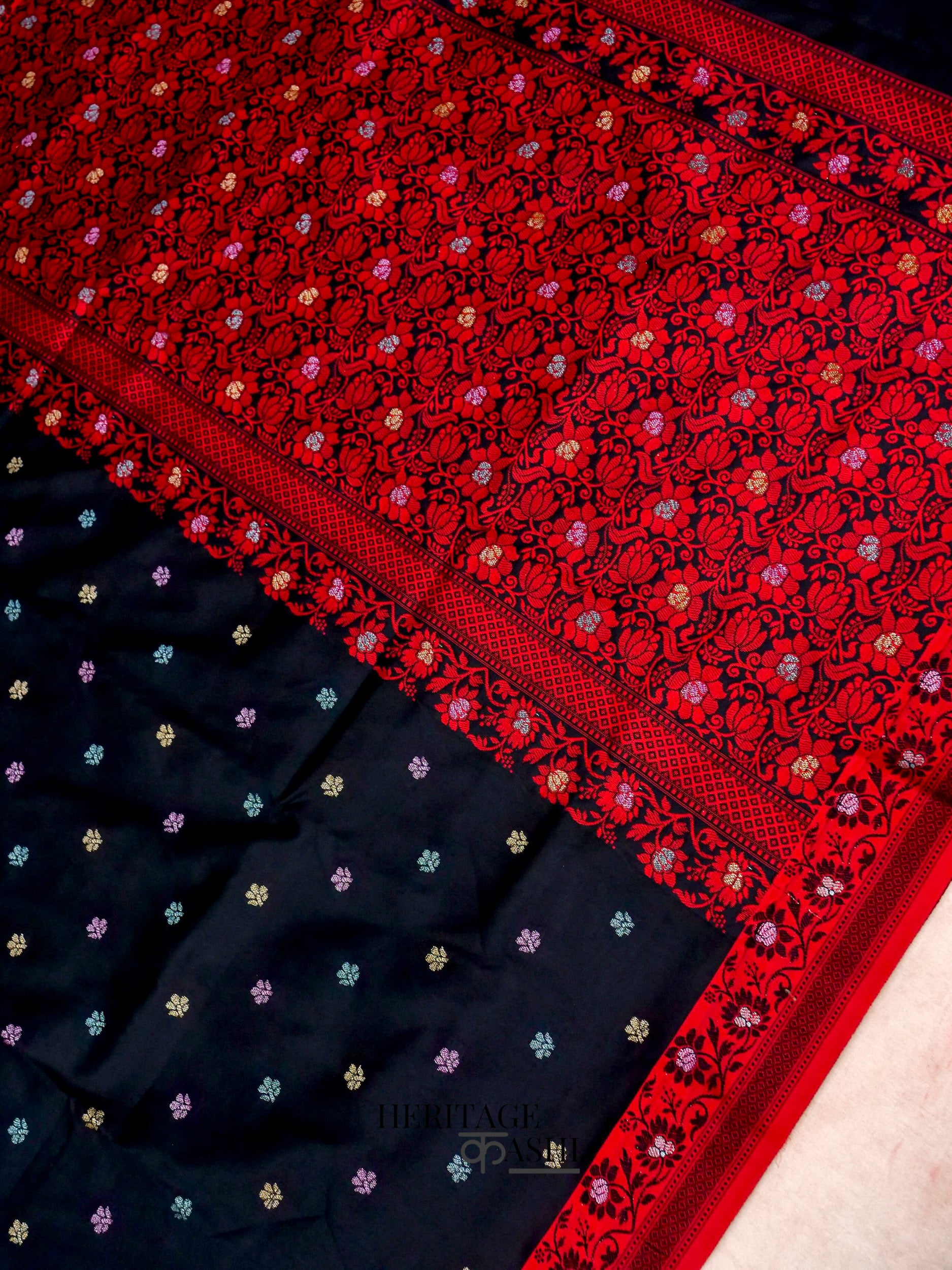 Dark Black Banarasi Soft Silk Ganga Jamuna Saree