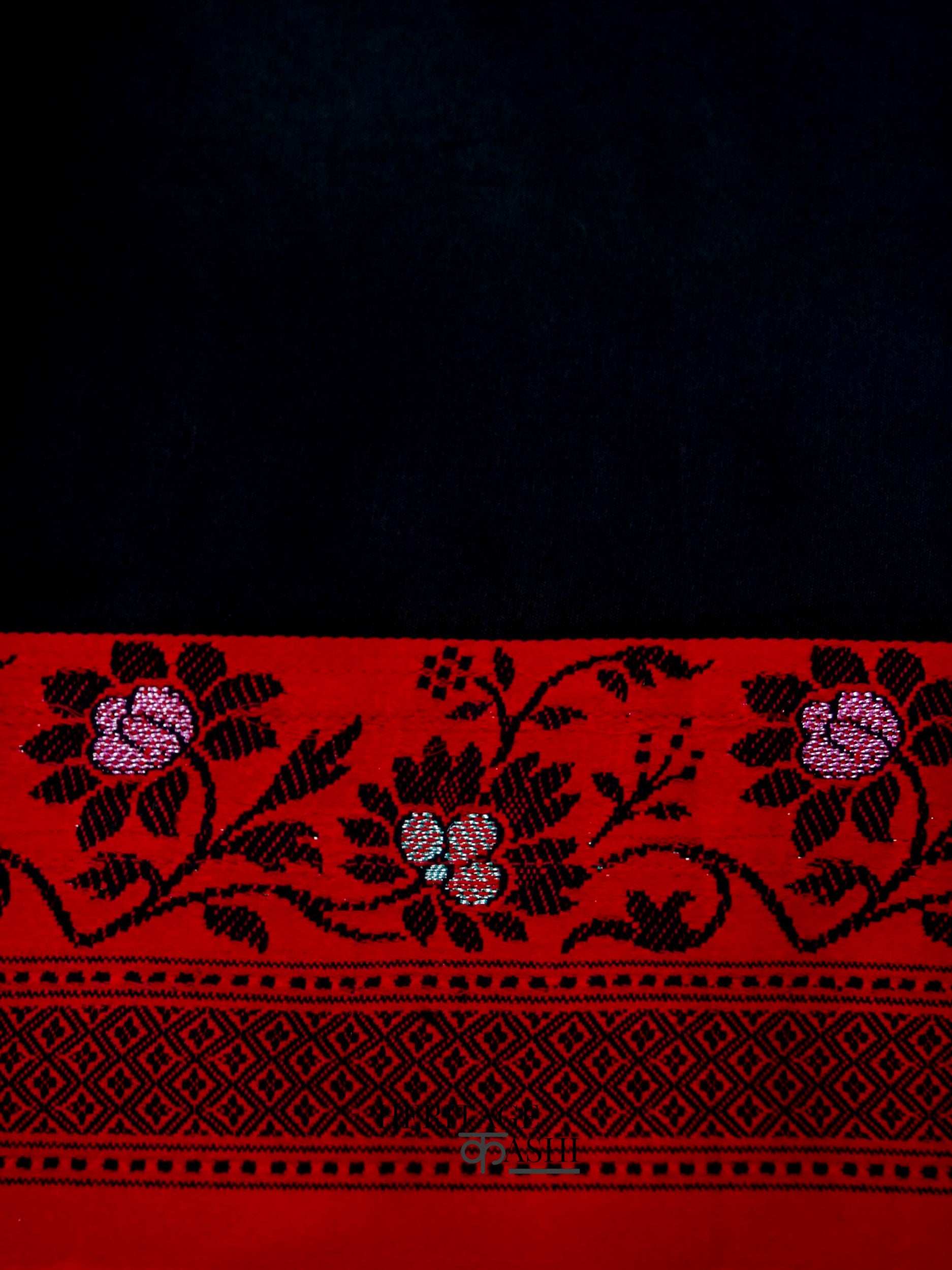 Dark Black Banarasi Soft Silk Ganga Jamuna Saree