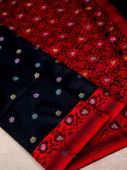Dark Black Banarasi Soft Silk Ganga Jamuna Saree