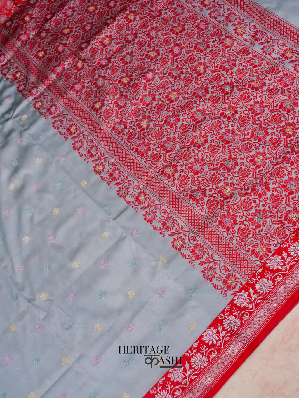 Grey Banarasi Soft Silk Ganga Jamuna Saree