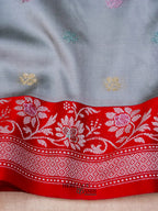 Grey Banarasi Soft Silk Ganga Jamuna Saree