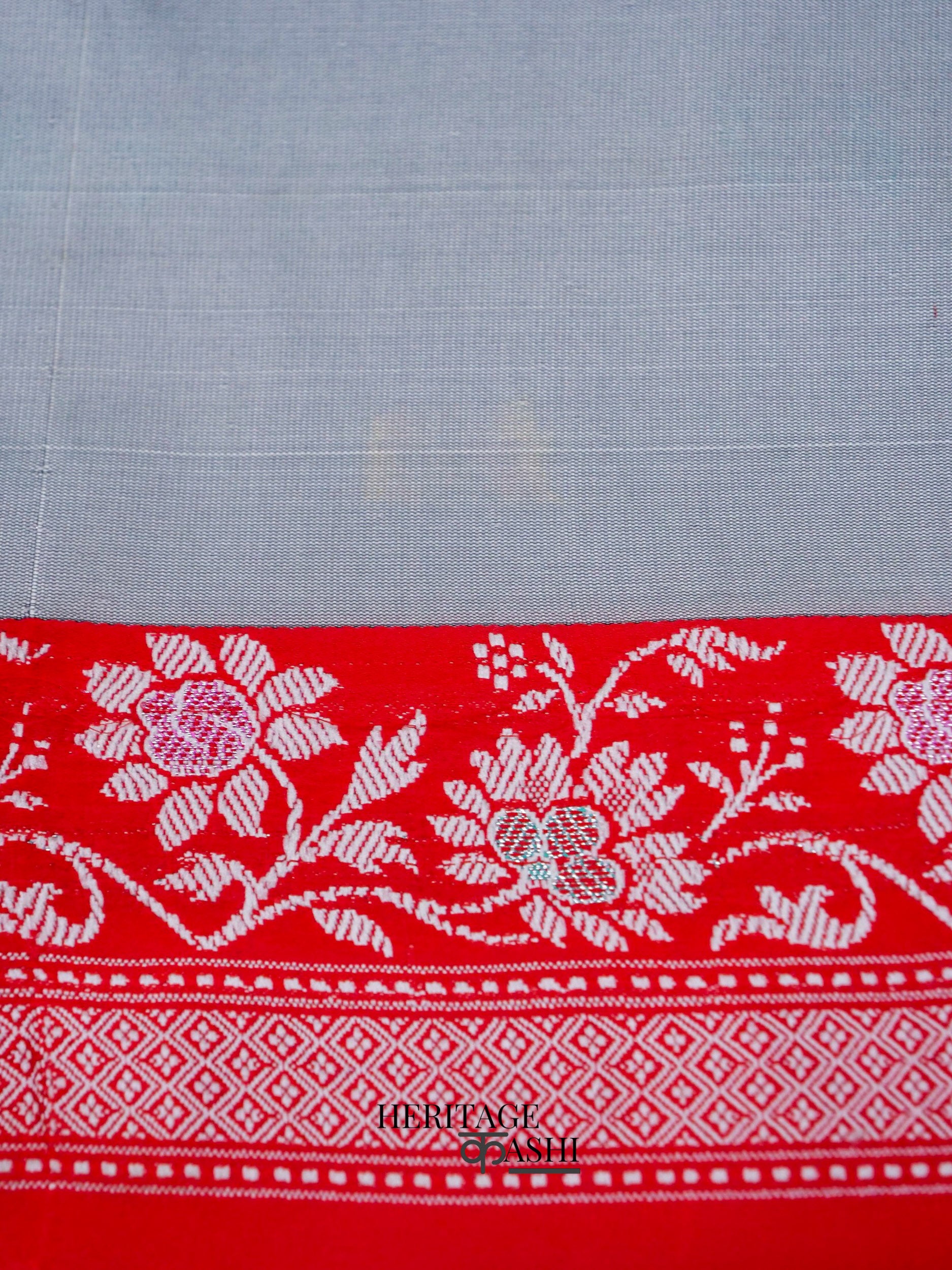 Grey Banarasi Soft Silk Ganga Jamuna Saree