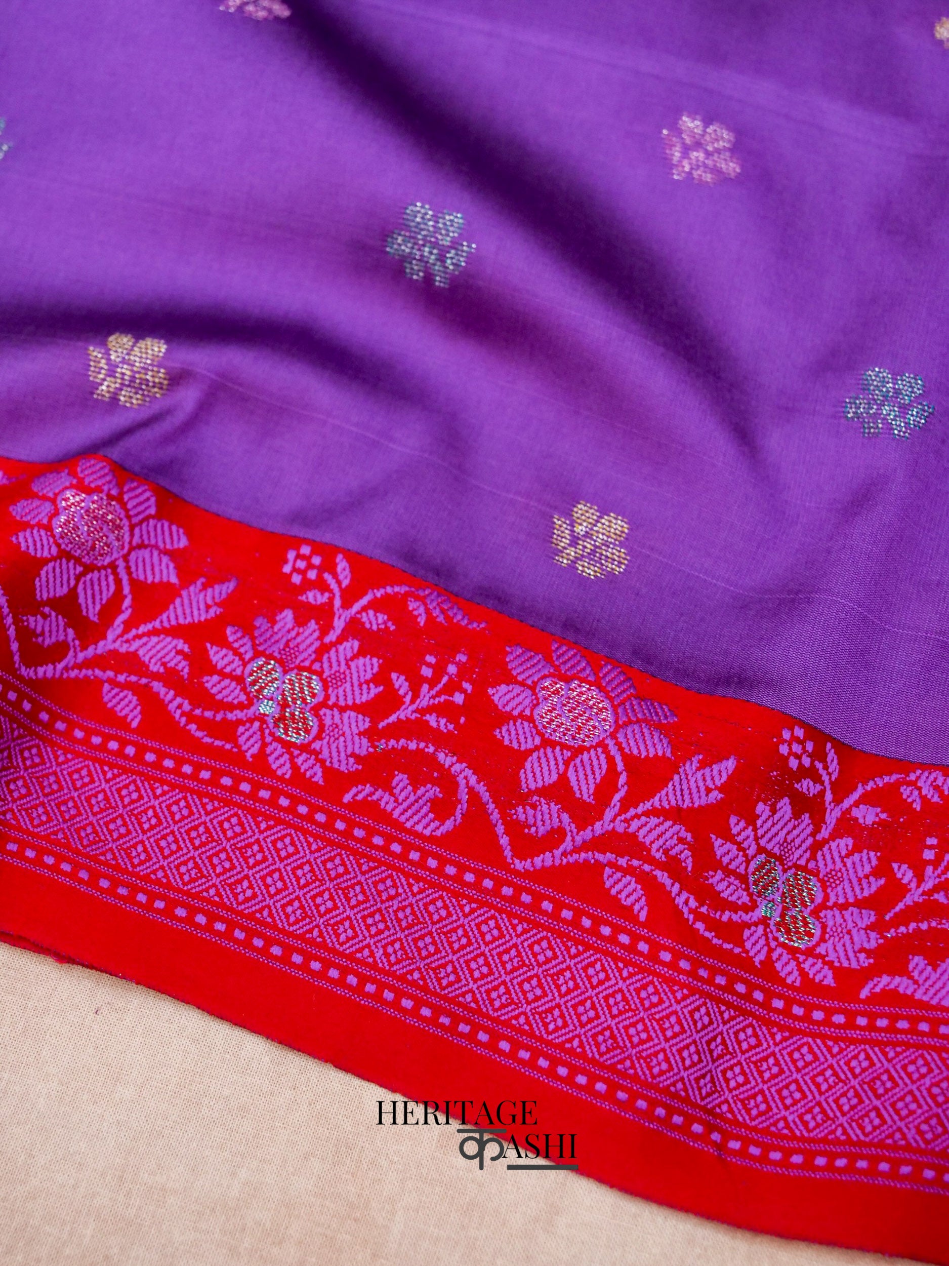 Royal Purple Banarasi Soft Silk Ganga Jamuna Saree