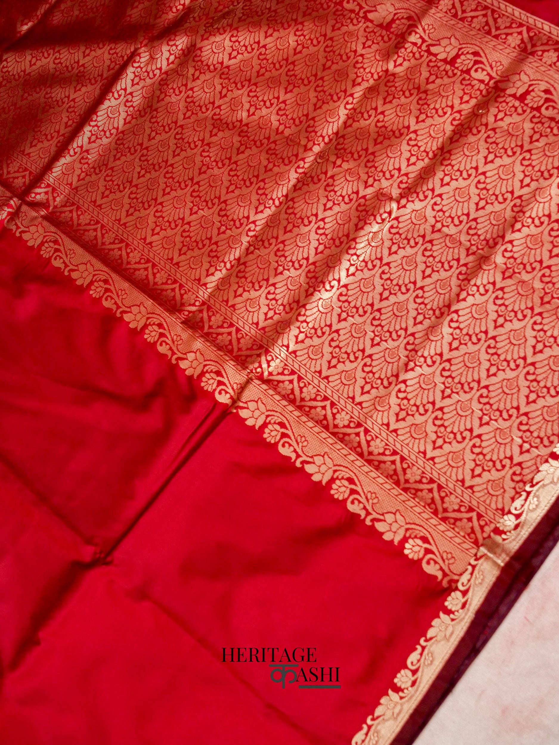 Red Banarasi Silk Plain Fancy Saree