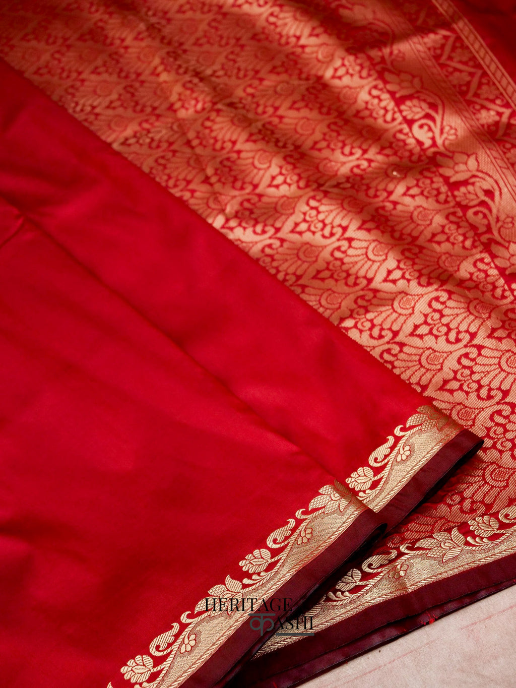 Red Banarasi Silk Plain Fancy Saree