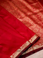 Red Banarasi Silk Plain Fancy Saree