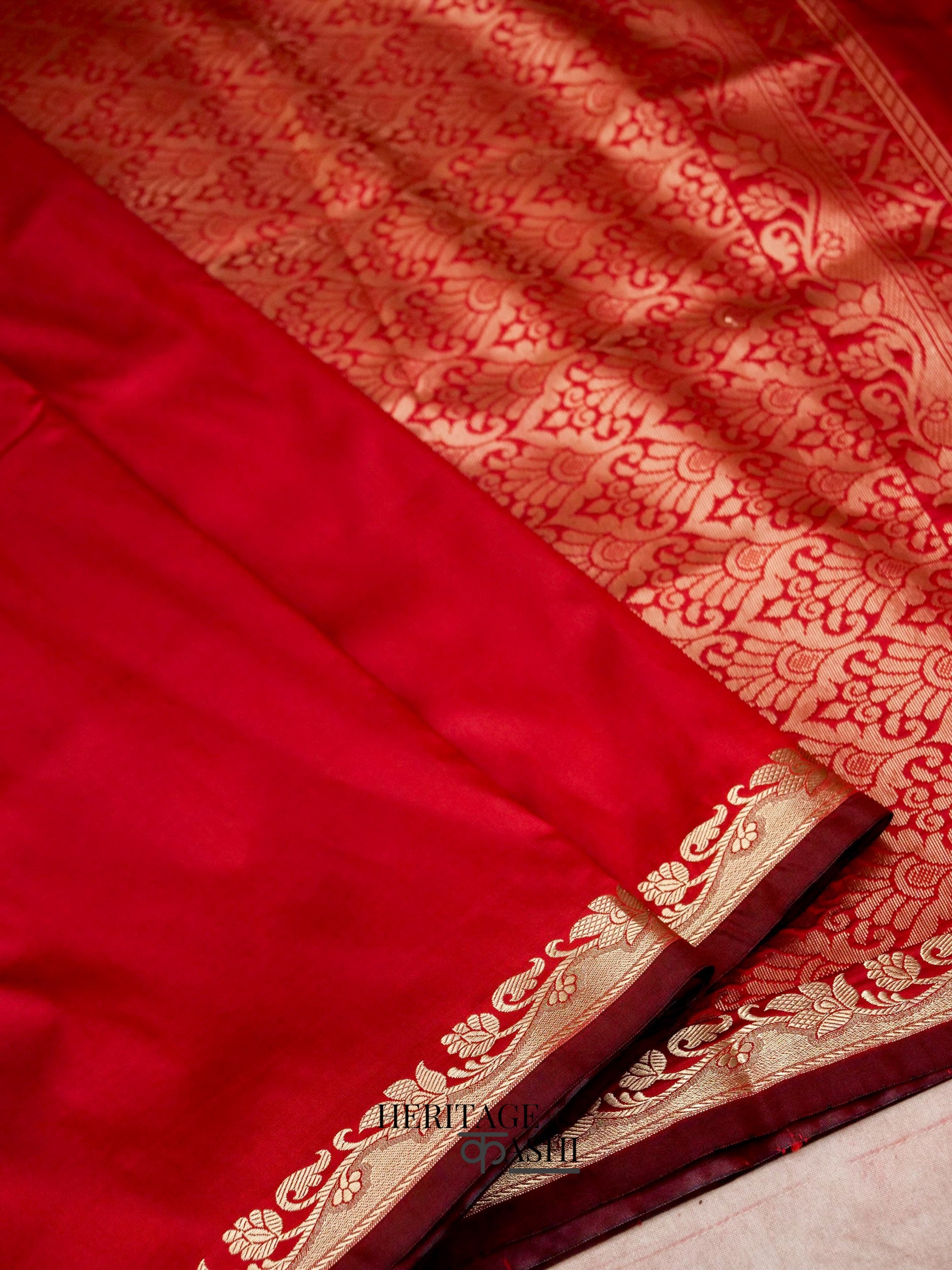 Red Banarasi Silk Plain Fancy Saree