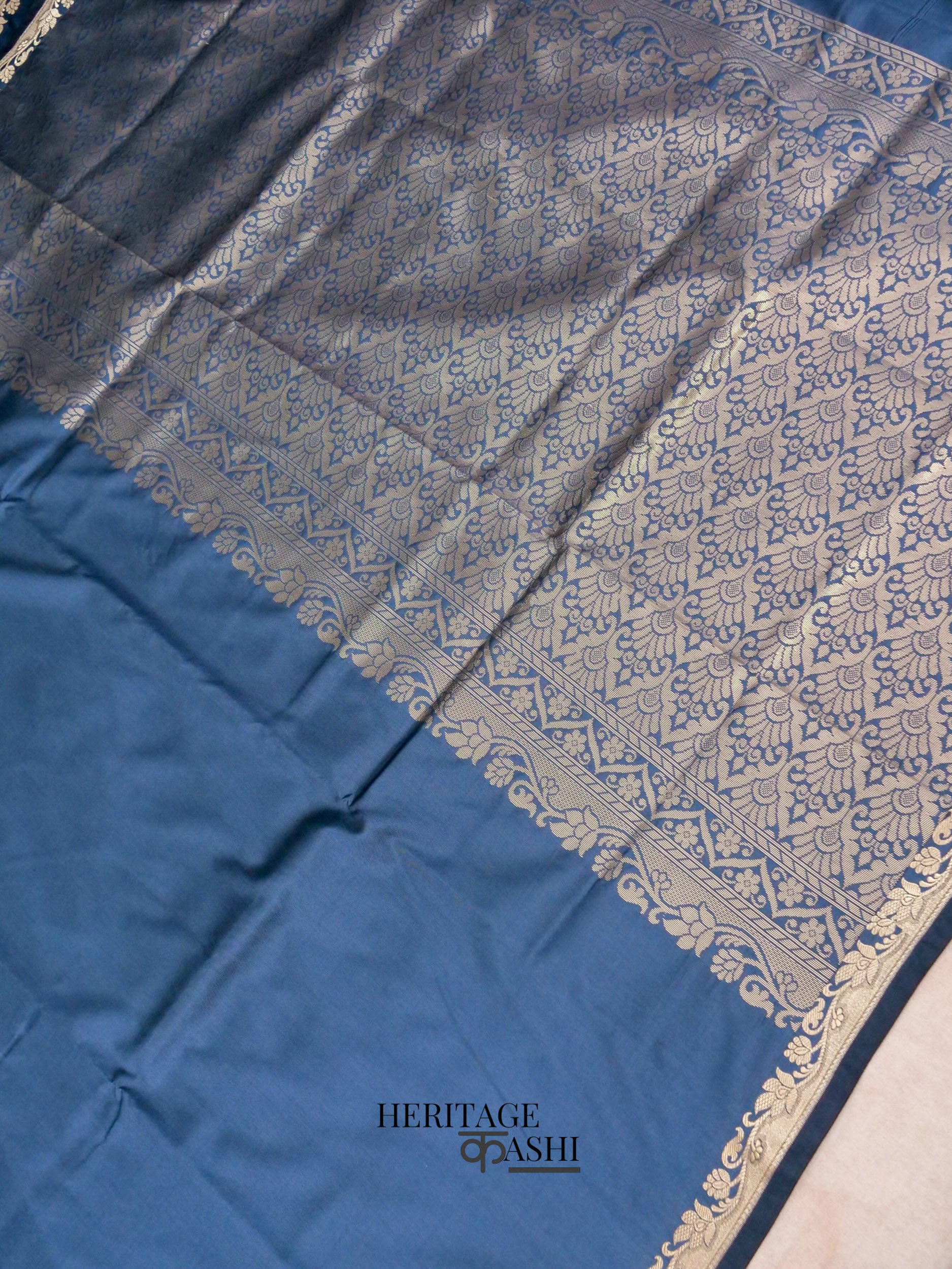 Steel Blue Banarasi Silk Plain Fancy Saree