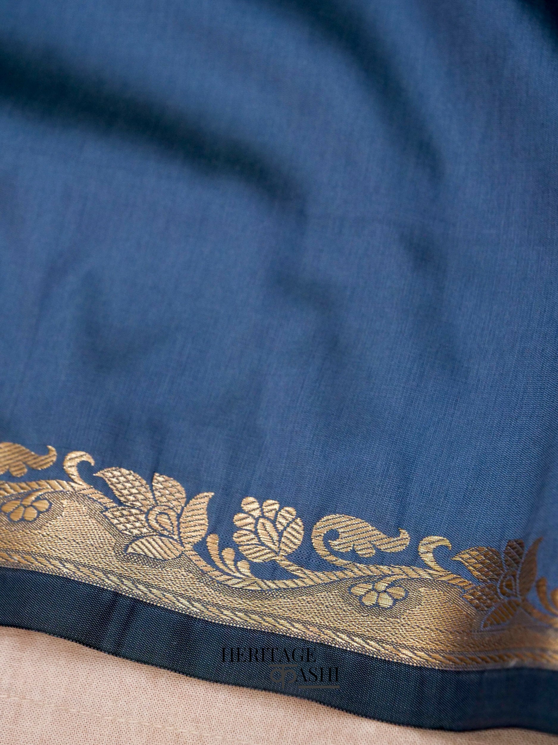 Steel Blue Banarasi Silk Plain Fancy Saree