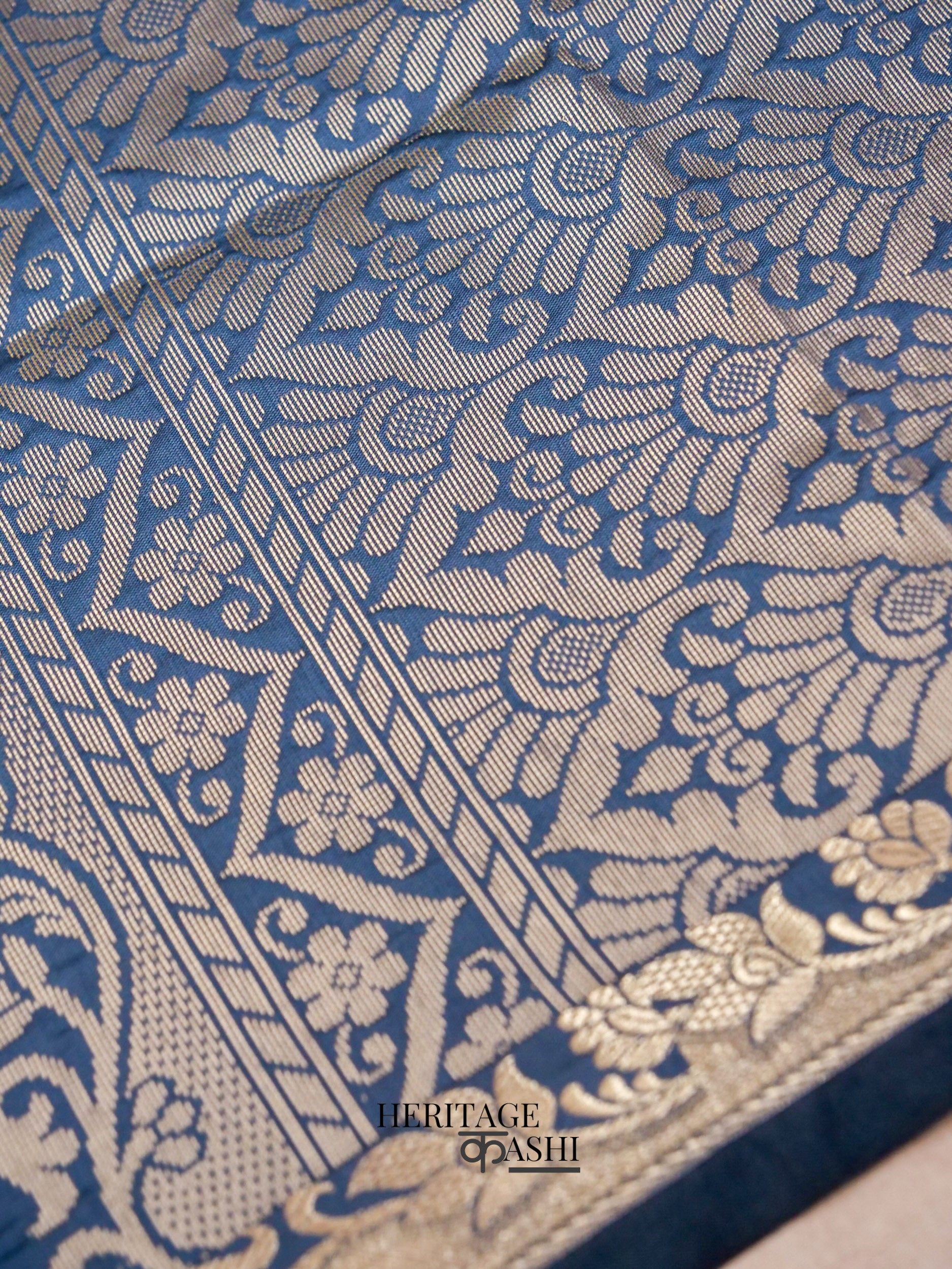 Steel Blue Banarasi Silk Plain Fancy Saree