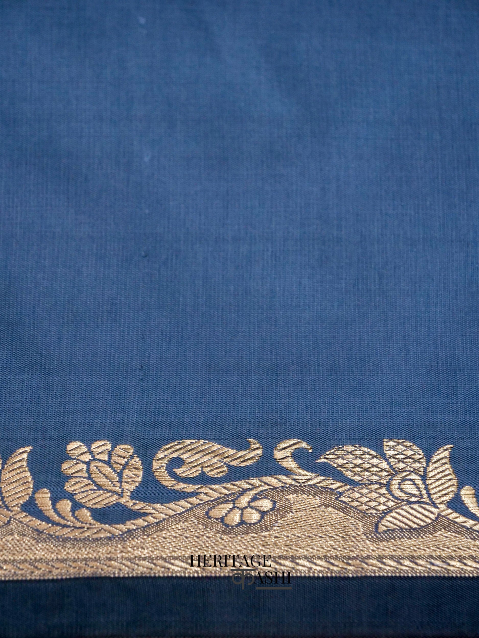 Steel Blue Banarasi Silk Plain Fancy Saree
