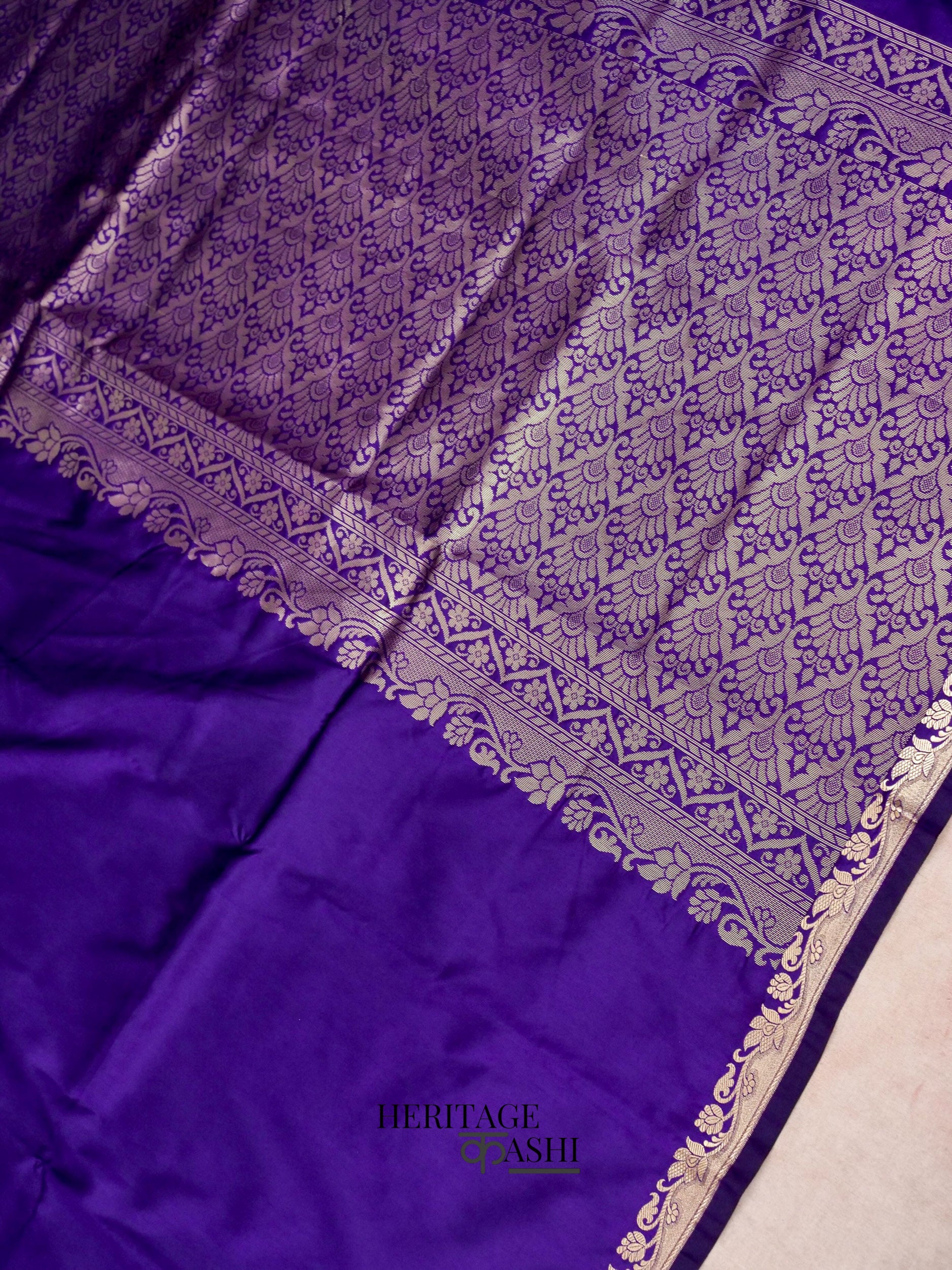 Navy Blue Banarasi Silk Plain Fancy Saree