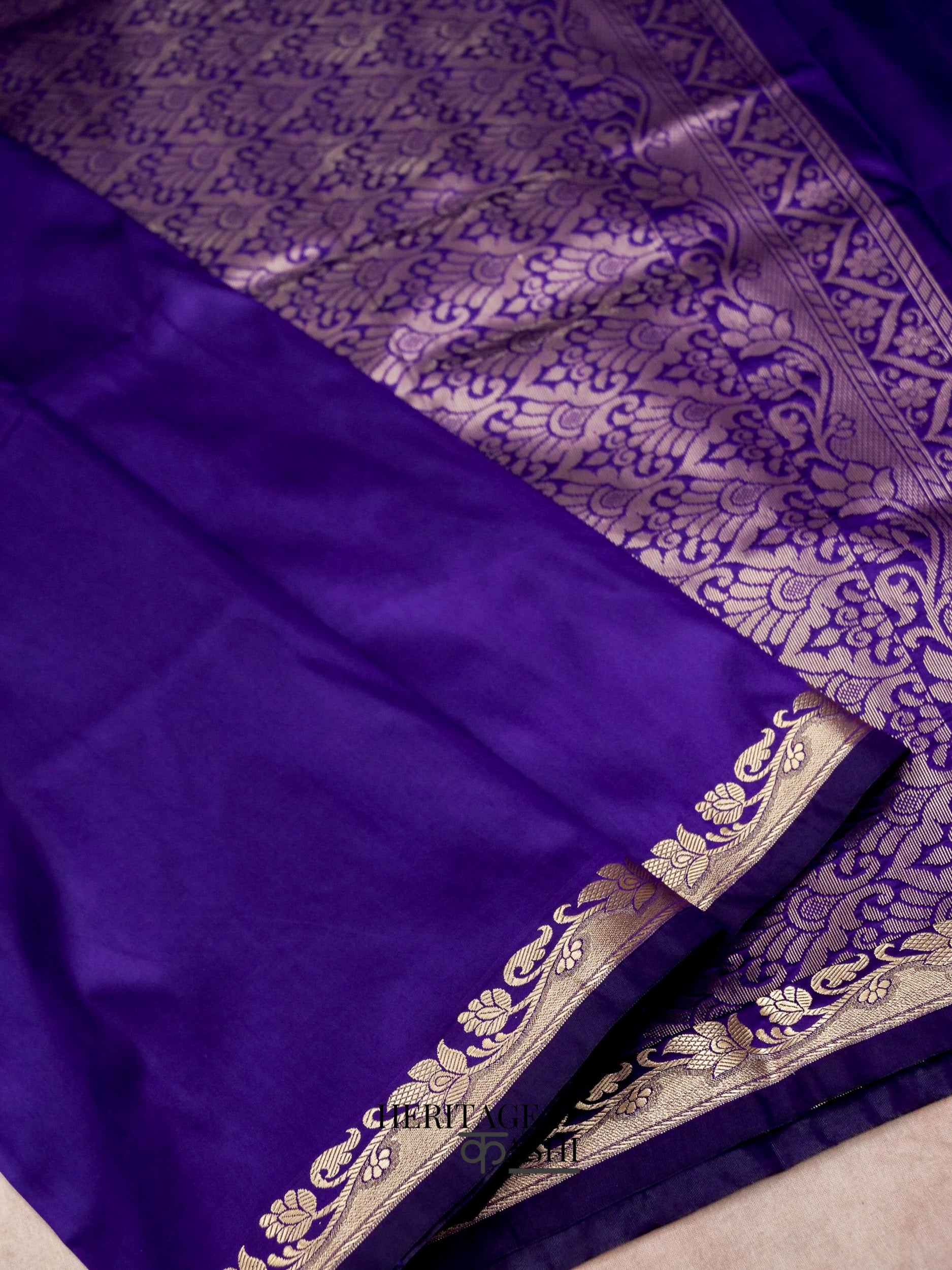 Navy Blue Banarasi Silk Plain Fancy Saree