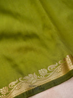 Parrot Green Banarasi Silk Plain Fancy Saree