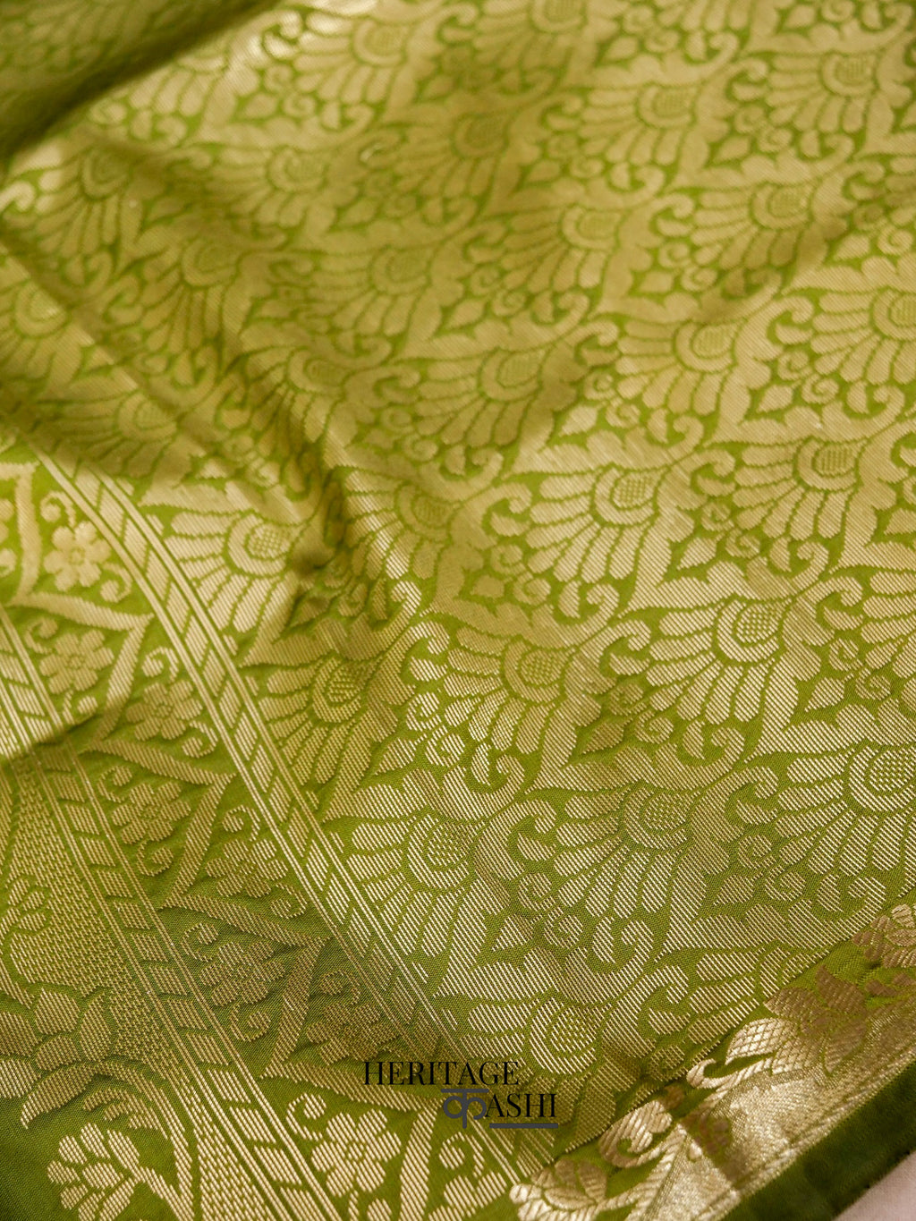 Parrot Green Banarasi Silk Plain Fancy Saree