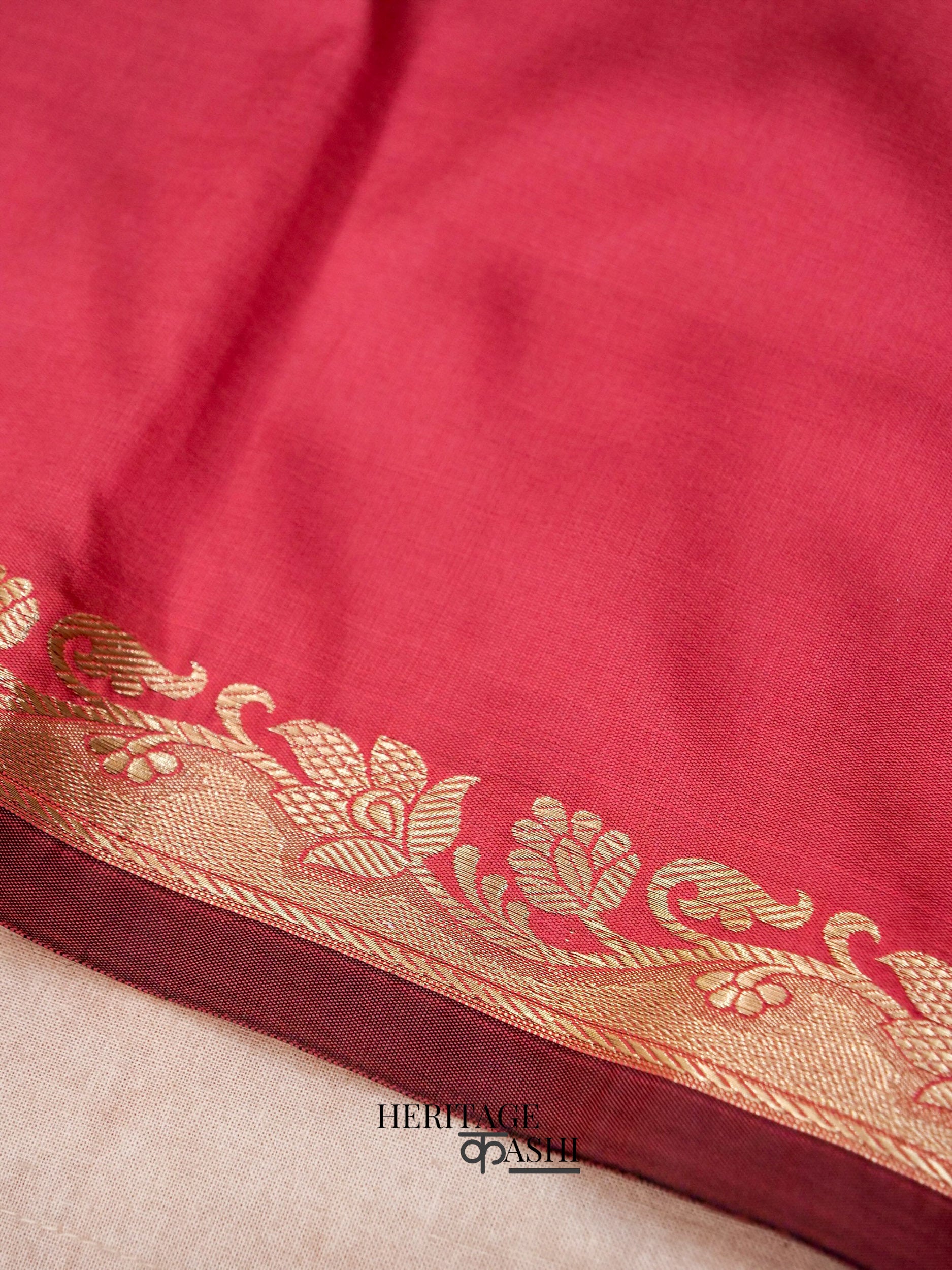 Rose Pink Banarasi Silk Plain Fancy Saree