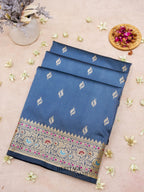 Dusky Blue Katan Silk Buti With Minakari Border Saree