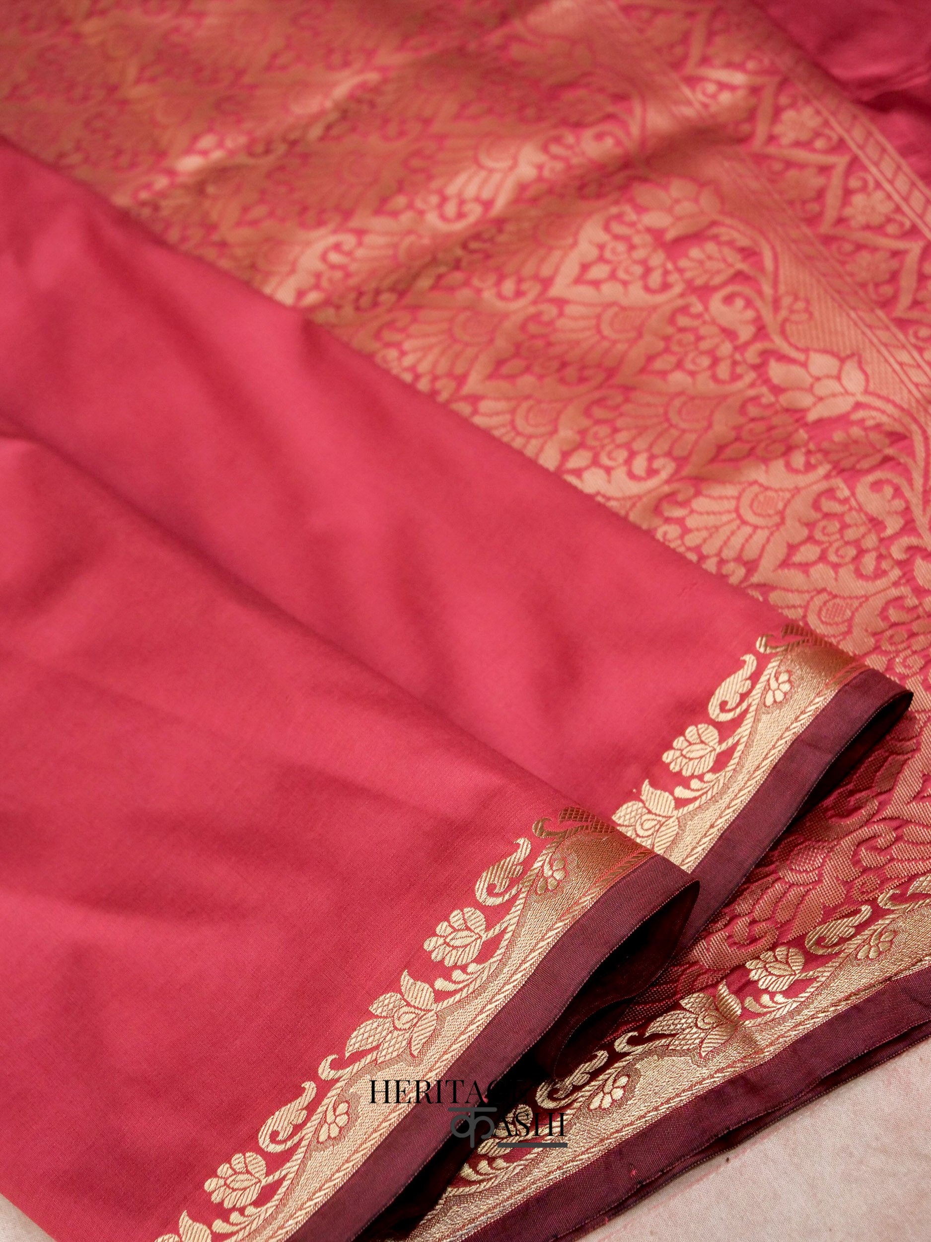 Rose Pink Banarasi Silk Plain Fancy Saree