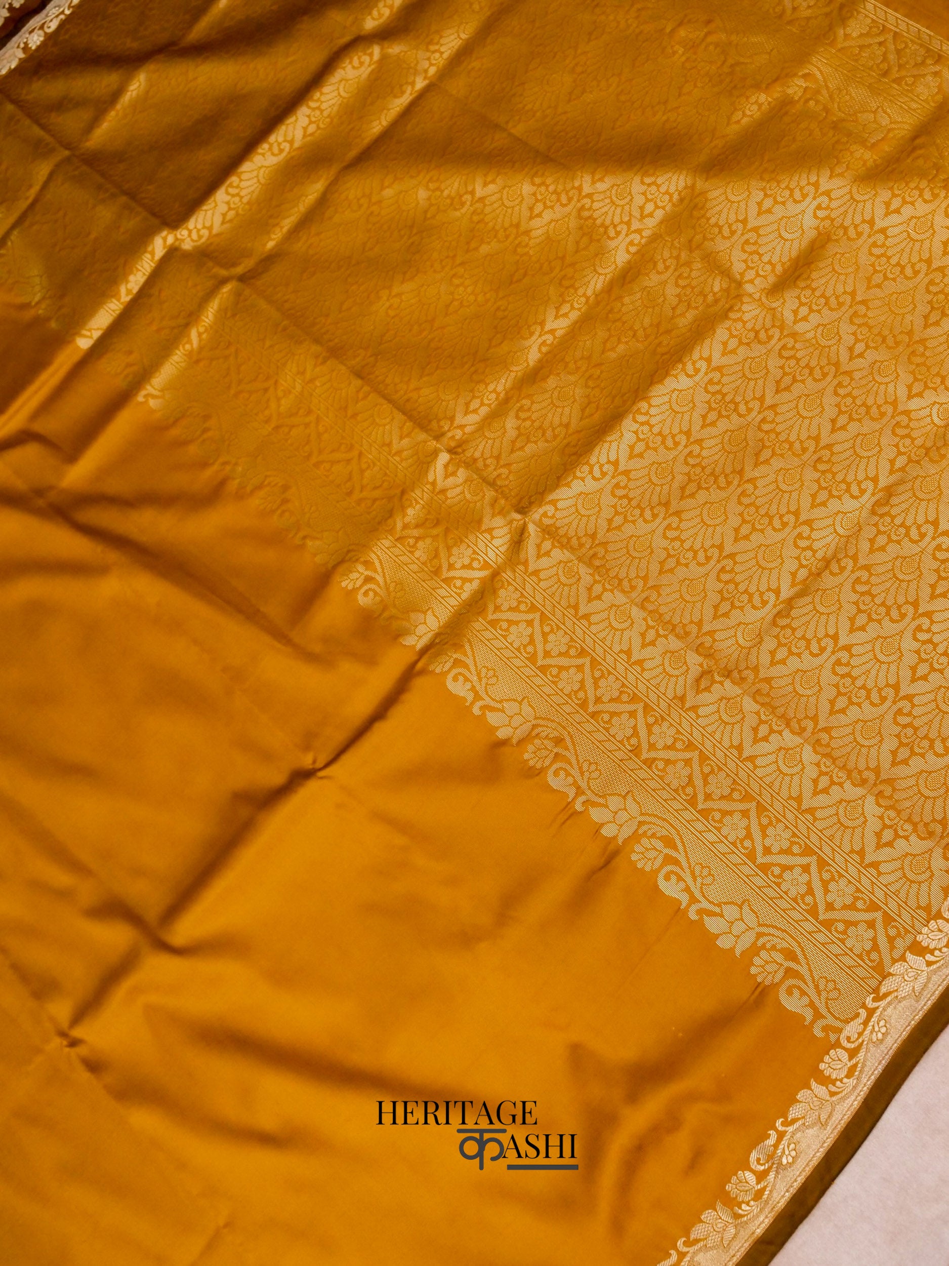 Mustard Yellow Banarasi Silk Plain Fancy Saree