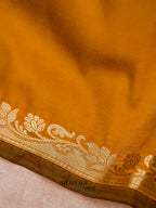Mustard Yellow Banarasi Silk Plain Fancy Saree