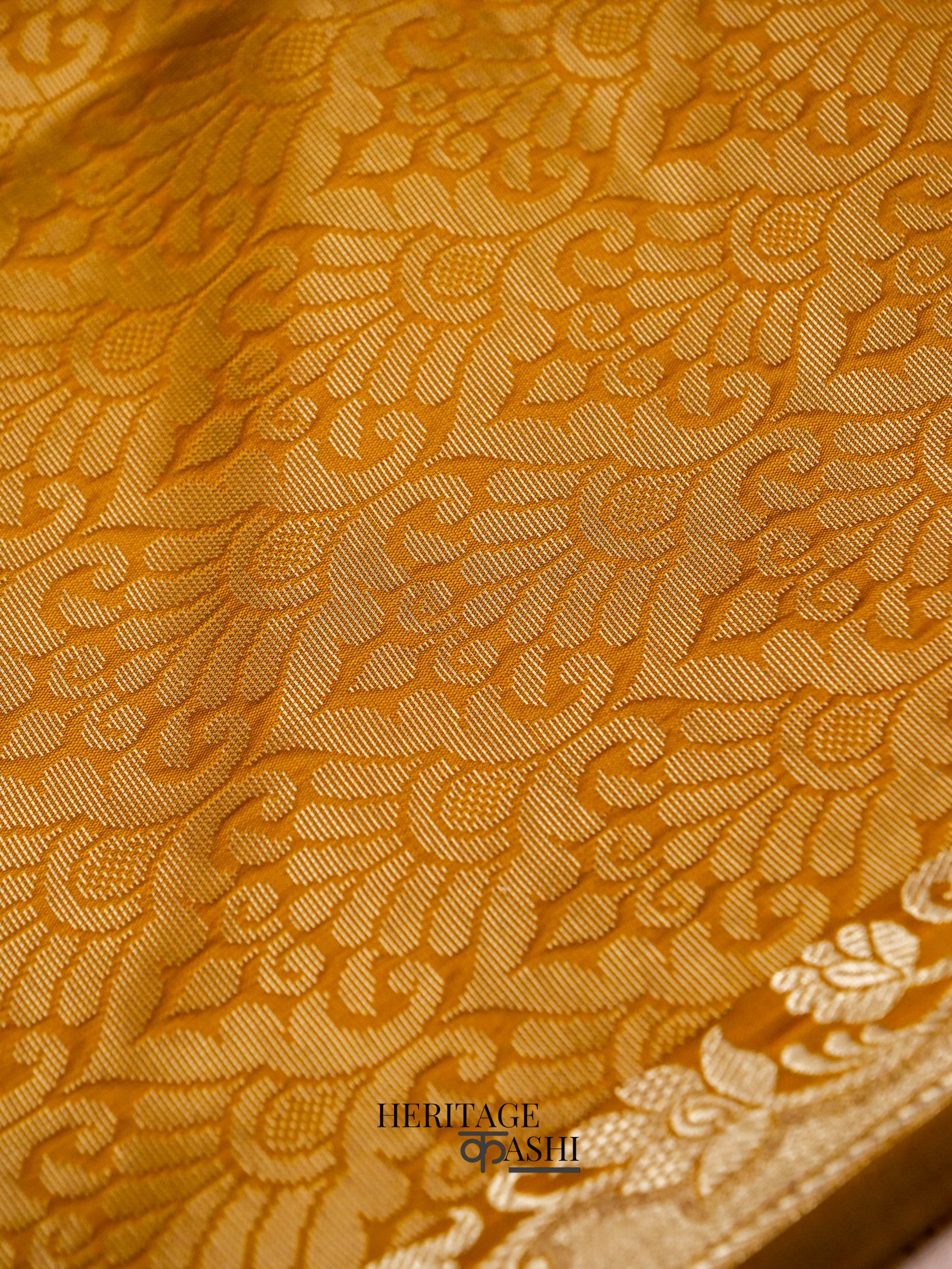 Mustard Yellow Banarasi Silk Plain Fancy Saree