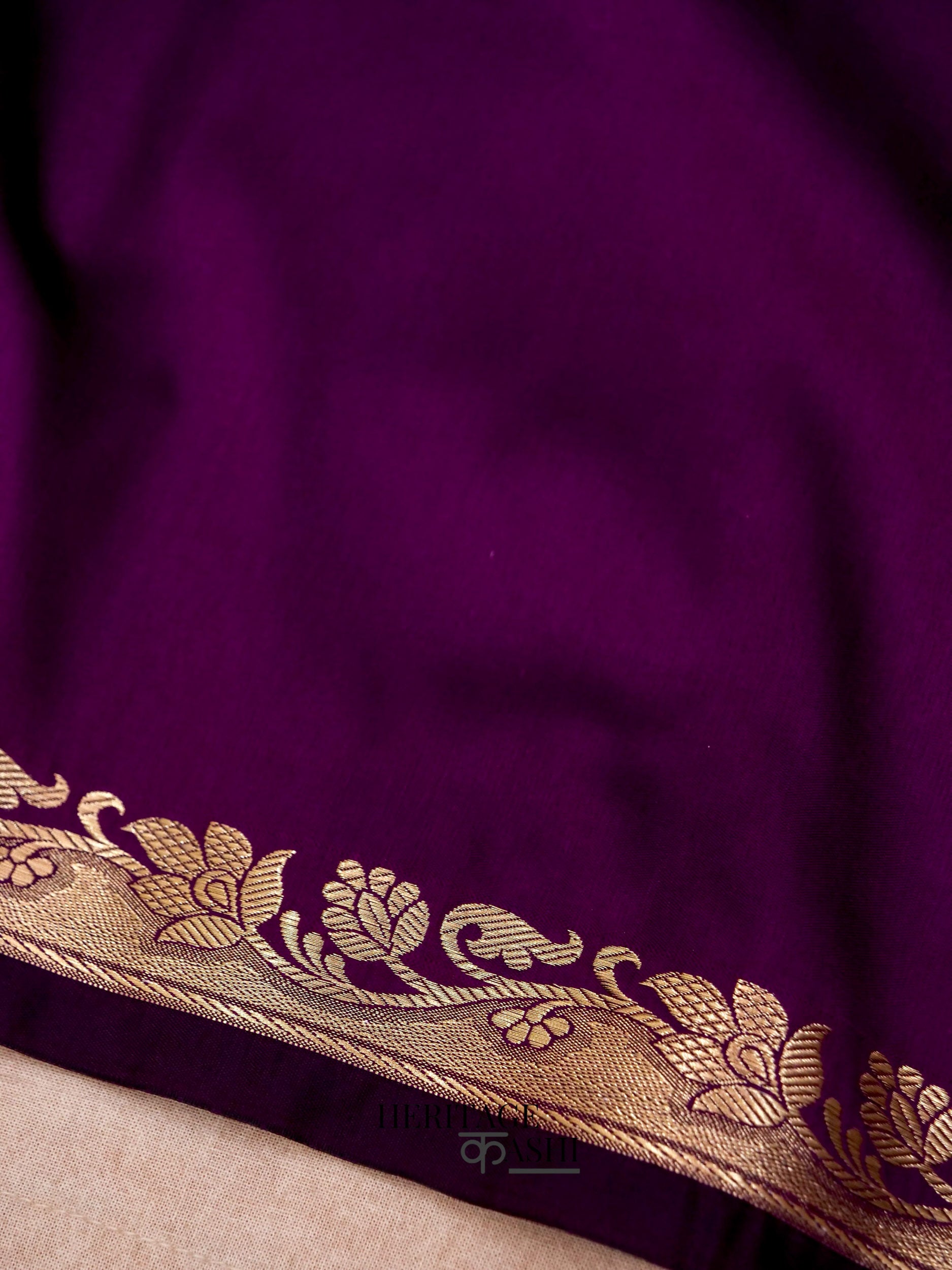 Purple Banarasi Silk Plain Fancy Saree