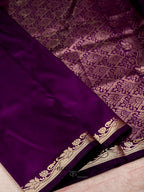 Purple Banarasi Silk Plain Fancy Saree