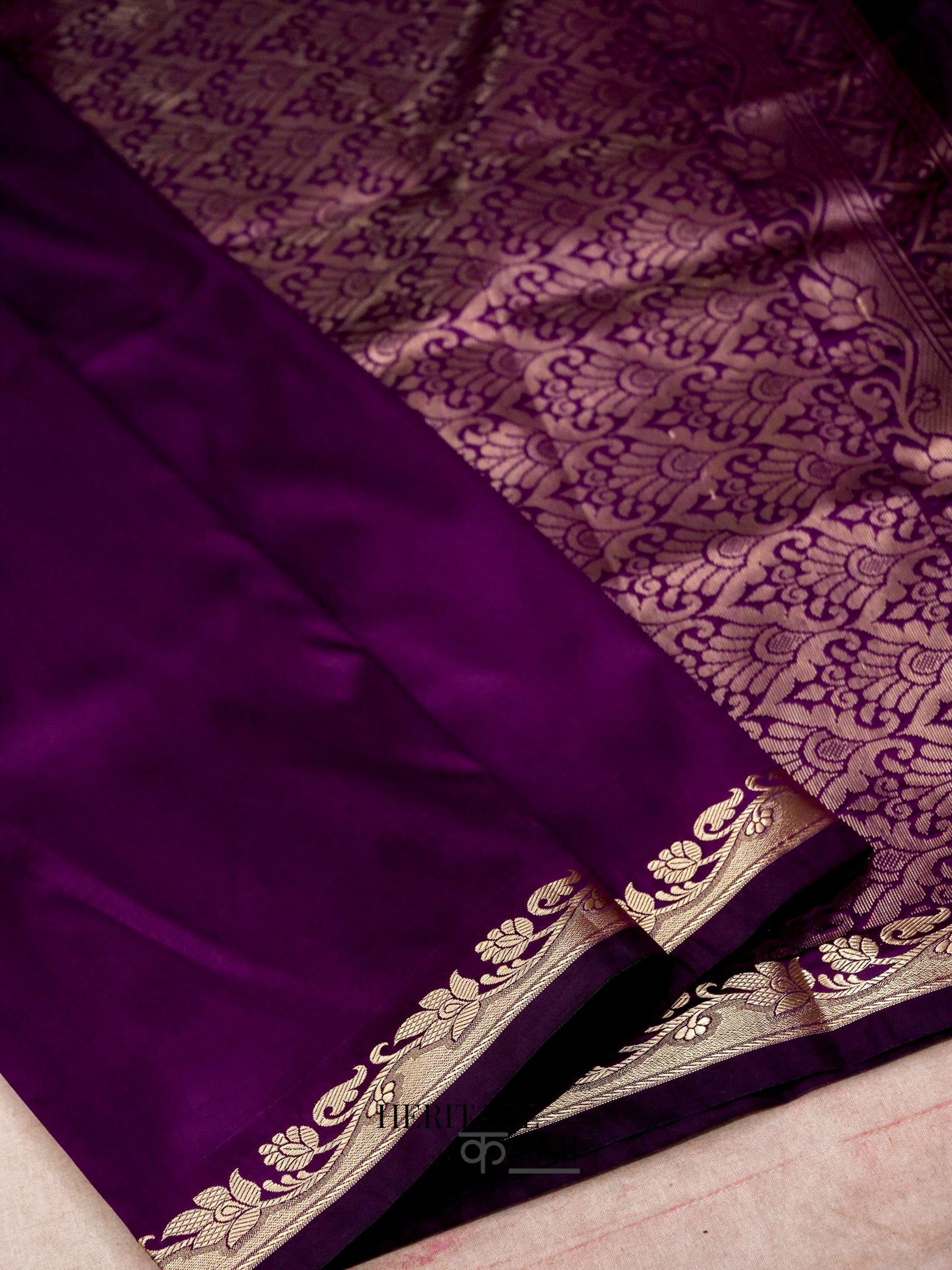 Purple Banarasi Silk Plain Fancy Saree
