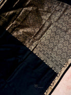 Black Banarasi Silk Plain Fancy Saree